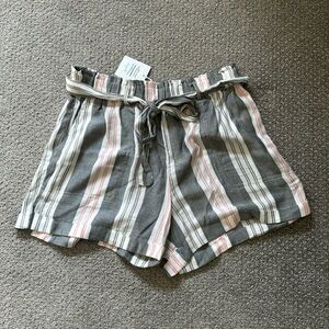 NWT Grey, white, and pink striped linen shorts